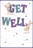 Full of heart and hope, this get well card brings to life two animated friends-a teddy bear and a lively pup-whose playful affection overflows on a gentle ivory canvas. The characters appear to leap out from the card itself, each balancing and cradling oversized letters spelling 'Get Well' in radiant hues of teal and purple. Twinkling stars, painted in deep blues and violets, create a magical atmosphere that hints at the boundless support woven through the Isle of Dogs. With fur so vividly depicted, it almost beckons an actual embrace, this illustration radiates the same care and comfort you'd find in a fresh bouquet expertly arranged by local florists near Island Gardens. Imbued with an air of gentle encouragement, the scene feels tailored for rallying the spirits of friends, neighbours, or loved ones-making it an ideal gesture of warmth and reassurance for recovery in this riverside community.